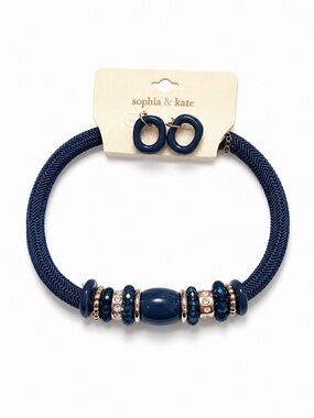 Sophia & Kate Navy Beaded Necklace and Hoop Earrings Set
